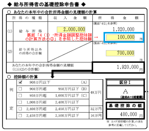 基礎控除申告書の 裏面 4 1 所得金額調整控除後の計算方法 を参照した控除額 とは よくあるご質問 株式会社システムリサーチ イリイソリューション部
